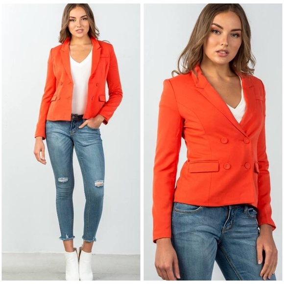 Luxe Label Jackets & Blazers - CLASSIC DOUBLE BUTTON DOWN BLAZER in CORAL